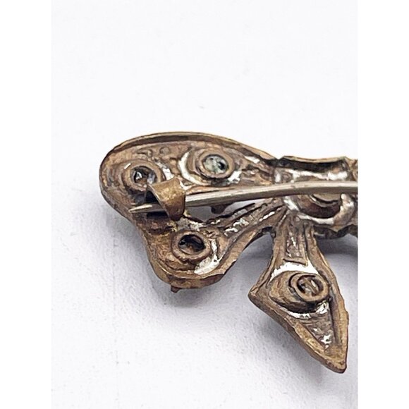 Antique Rhinestone Bow Brooch C Clasp Edwardian Art Deco Clear Sparkle Jewelry - Picture 7 of 10